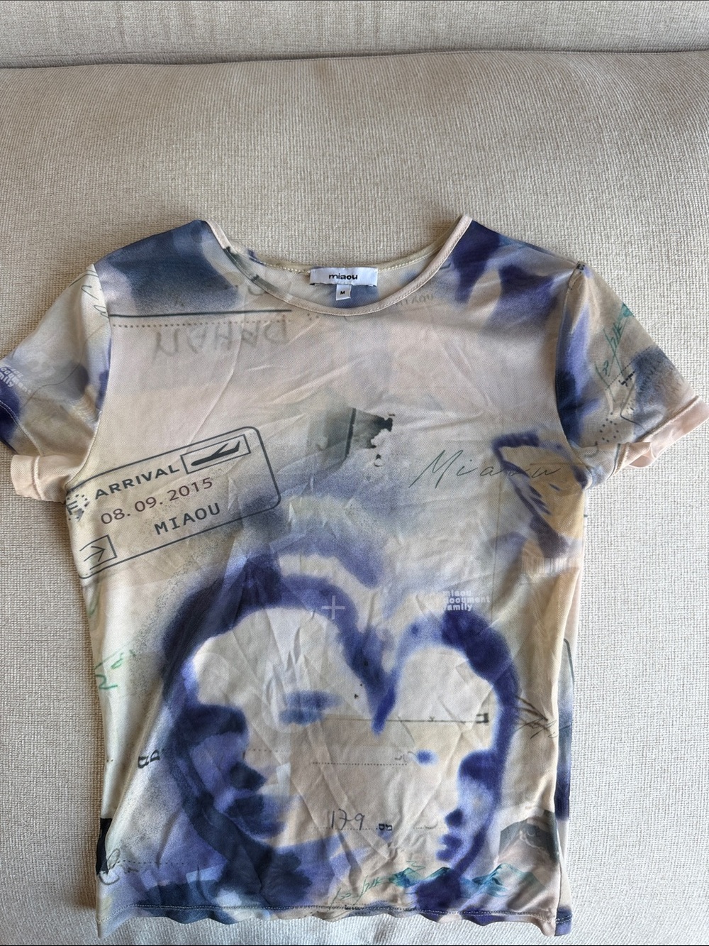 Miaou Blue and Cream Tie-Dye Heart Short Sleeve Tee